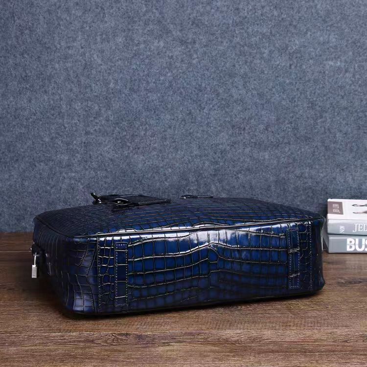 Crocodile Leather Briefcase for Men Business Travel Office Leather Slim Laptop Bag for Men