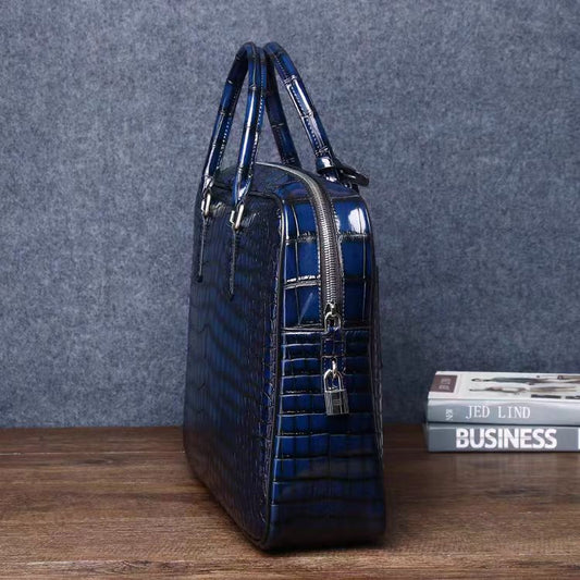 Crocodile Leather Briefcase for Men Business Travel Office Leather Slim Laptop Bag for Men