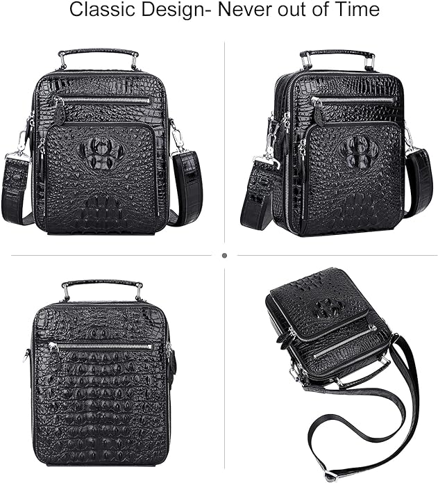 Genuine Leather Messenger Bag for Men Sling Shoulder Bags Flap Vintage Crocodile Embossed Business Handbag