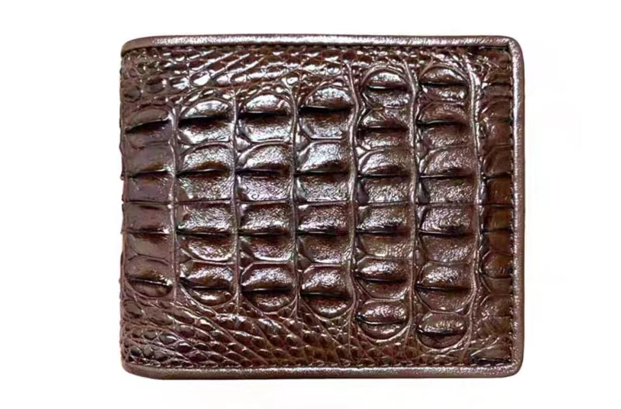 Black Mens Alligator Leather Bifold Wallet Passcase Crocodile Hornback Extra Capacity Billfold Wallet RFID Blocking Double Side Handmade By Vietnamese VINAM-98
